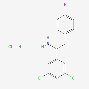 molecular formula C14H13Cl3FN B2831435 1-(3,5-Dichlorophenyl)-2-(4-fluorophenyl)ethan-1-amine hydrochloride CAS No. 2138041-91-3