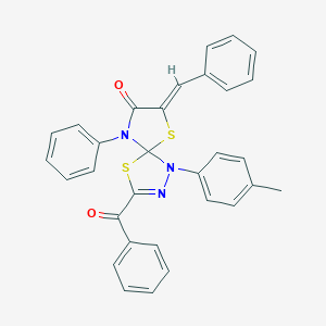 molecular formula C31H23N3O2S2 B283144 3-Benzoyl-7-benzylidene-1-(4-methylphenyl)-9-phenyl-4,6-dithia-1,2,9-triazaspiro[4.4]non-2-en-8-one 