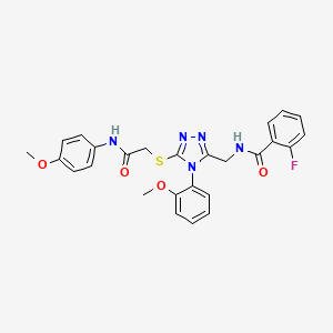 molecular formula C26H24FN5O4S B2831441 2-氟-N-((4-(2-甲氧基苯基)-5-((2-((4-甲氧基苯基)氨基)-2-氧代乙基)硫代)-4H-1,2,4-三唑-3-基)甲基)苯甲酰胺 CAS No. 391898-74-1