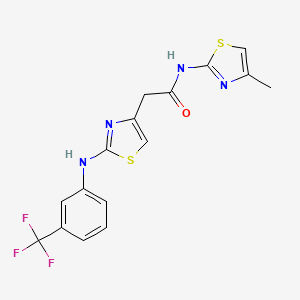 molecular formula C16H13F3N4OS2 B2831464 N-(4-methylthiazol-2-yl)-2-(2-((3-(trifluoromethyl)phenyl)amino)thiazol-4-yl)acetamide CAS No. 1170285-99-0