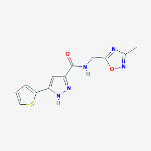 molecular formula C12H11N5O2S B2831470 N-((3-methyl-1,2,4-oxadiazol-5-yl)methyl)-3-(thiophen-2-yl)-1H-pyrazole-5-carboxamide CAS No. 1297612-99-7