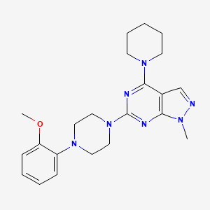 molecular formula C22H29N7O B2831502 6-(4-(2-甲氧基苯基)哌嗪-1-基)-1-甲基-4-哌嗪基吡唑并[3,4-d]嘧啶 CAS No. 897619-48-6