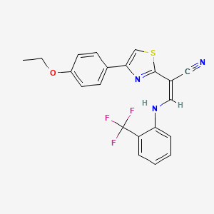 molecular formula C21H16F3N3OS B2831506 (Z)-2-(4-(4-ethoxyphenyl)thiazol-2-yl)-3-((2-(trifluoromethyl)phenyl)amino)acrylonitrile CAS No. 477298-93-4
