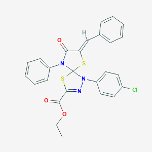 molecular formula C26H20ClN3O3S2 B283151 Ethyl 7-benzylidene-1-(4-chlorophenyl)-8-oxo-9-phenyl-4,6-dithia-1,2,9-triazaspiro[4.4]non-2-ene-3-carboxylate 