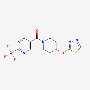 molecular formula C14H13F3N4O2S B2831519 (4-((1,3,4-Thiadiazol-2-yl)oxy)piperidin-1-yl)(6-(trifluoromethyl)pyridin-3-yl)methanone CAS No. 2176201-67-3