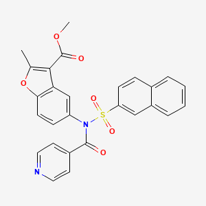 molecular formula C27H20N2O6S B2831535 Methyl 2-methyl-5-[naphthalen-2-ylsulfonyl(pyridine-4-carbonyl)amino]-1-benzofuran-3-carboxylate CAS No. 313394-01-3