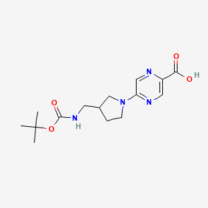 molecular formula C15H22N4O4 B2831547 5-[3-[[(2-Methylpropan-2-yl)oxycarbonylamino]methyl]pyrrolidin-1-yl]pyrazine-2-carboxylic acid CAS No. 2287332-40-3