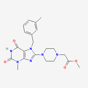 molecular formula C21H26N6O4 B2831553 甲基-2-(4-(3-甲基-7-(3-甲基苄基)-2,6-二氧代-2,3,6,7-四氢-1H-嘌呤-8-基)哌嗪-1-基)乙酸酯 CAS No. 898408-93-0