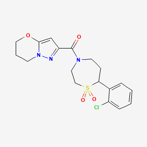 molecular formula C18H20ClN3O4S B2831566 (7-(2-chlorophenyl)-1,1-dioxido-1,4-thiazepan-4-yl)(6,7-dihydro-5H-pyrazolo[5,1-b][1,3]oxazin-2-yl)methanone CAS No. 2034609-45-3