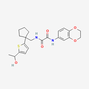molecular formula C22H26N2O5S B2831567 N1-(2,3-dihydrobenzo[b][1,4]dioxin-6-yl)-N2-((1-(5-(1-hydroxyethyl)thiophen-2-yl)cyclopentyl)methyl)oxalamide CAS No. 2034344-53-9