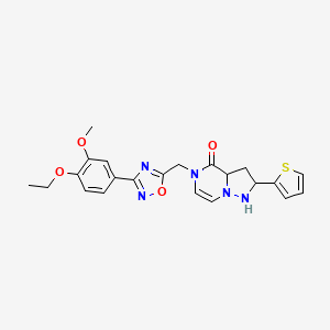 molecular formula C22H19N5O4S B2831571 5-{[3-(4-ethoxy-3-methoxyphenyl)-1,2,4-oxadiazol-5-yl]methyl}-2-(thiophen-2-yl)-4H,5H-pyrazolo[1,5-a]pyrazin-4-one CAS No. 1359403-94-3