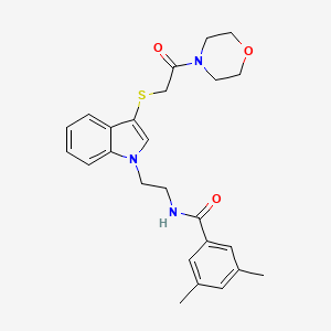 molecular formula C25H29N3O3S B2831591 3,5-dimethyl-N-[2-[3-(2-morpholin-4-yl-2-oxoethyl)sulfanylindol-1-yl]ethyl]benzamide CAS No. 532974-22-4
