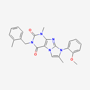 molecular formula C24H23N5O3 B2831600 8-(2-methoxyphenyl)-1,7-dimethyl-3-(2-methylbenzyl)-1H-imidazo[2,1-f]purine-2,4(3H,8H)-dione CAS No. 887466-06-0