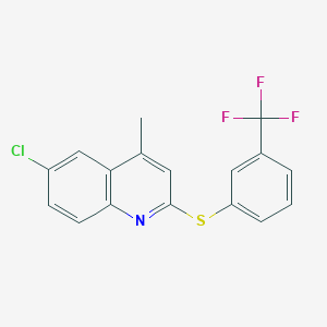 molecular formula C17H11ClF3NS B2831620 6-Chloro-4-methyl-2-{[3-(trifluoromethyl)phenyl]sulfanyl}quinoline CAS No. 478043-57-1