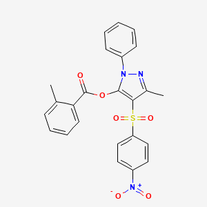 molecular formula C24H19N3O6S B2831622 3-methyl-4-(4-nitrobenzenesulfonyl)-1-phenyl-1H-pyrazol-5-yl 2-methylbenzoate CAS No. 851093-75-9