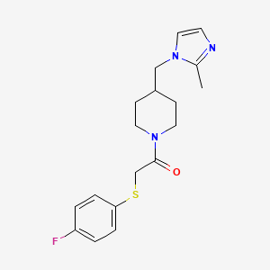 molecular formula C18H22FN3OS B2831625 2-((4-fluorophenyl)thio)-1-(4-((2-methyl-1H-imidazol-1-yl)methyl)piperidin-1-yl)ethanone CAS No. 1351616-17-5