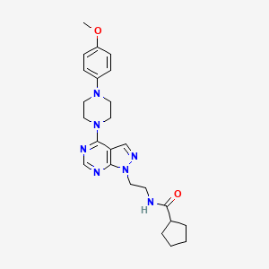 molecular formula C24H31N7O2 B2831631 N-(2-(4-(4-(4-methoxyphenyl)piperazin-1-yl)-1H-pyrazolo[3,4-d]pyrimidin-1-yl)ethyl)cyclopentanecarboxamide CAS No. 1021094-10-9