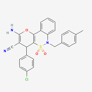molecular formula C26H20ClN3O3S B2831636 2-Amino-4-(4-chlorophenyl)-6-(4-methylbenzyl)-4,6-dihydropyrano[3,2-c][2,1]benzothiazine-3-carbonitrile 5,5-dioxide CAS No. 893295-75-5