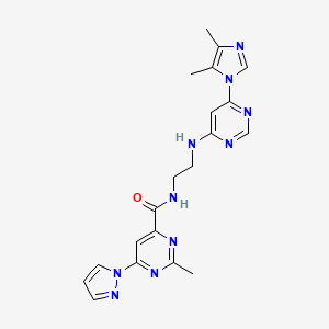 molecular formula C20H22N10O B2831640 N-(2-((6-(4,5-二甲基-1H-咪唑-1-基)嘧啶-4-基)氨基)乙基)-2-甲基-6-(1H-吡唑-1-基)嘧啶-4-甲酸酰胺 CAS No. 1421446-13-0