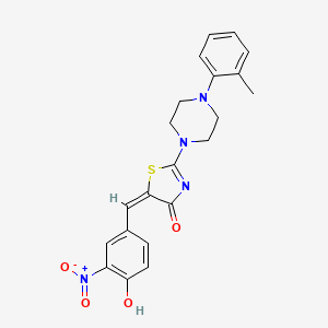 molecular formula C21H20N4O4S B2831666 (E)-5-(4-hydroxy-3-nitrobenzylidene)-2-(4-(o-tolyl)piperazin-1-yl)thiazol-4(5H)-one CAS No. 612052-76-3