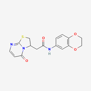 molecular formula C16H15N3O4S B2831729 N-(2,3-dihydrobenzo[b][1,4]dioxin-6-yl)-2-(5-oxo-3,5-dihydro-2H-thiazolo[3,2-a]pyrimidin-3-yl)acetamide CAS No. 953260-43-0
