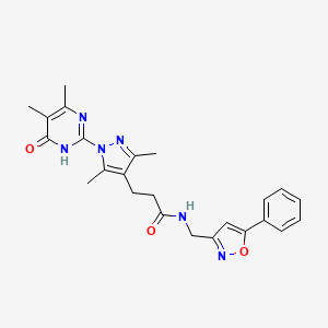 molecular formula C24H26N6O3 B2831756 3-(1-(4,5-dimethyl-6-oxo-1,6-dihydropyrimidin-2-yl)-3,5-dimethyl-1H-pyrazol-4-yl)-N-((5-phenylisoxazol-3-yl)methyl)propanamide CAS No. 1170797-87-1