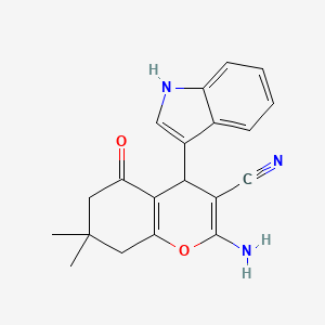 molecular formula C20H19N3O2 B2831757 2-氨基-4-(1H-吲哚-3-基)-7,7-二甲基-5-氧代-5,6,7,8-四氢-4H-香豆素-3-羧腈 CAS No. 307552-88-1