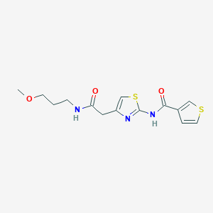 molecular formula C14H17N3O3S2 B2831767 N-(4-(2-((3-methoxypropyl)amino)-2-oxoethyl)thiazol-2-yl)thiophene-3-carboxamide CAS No. 1207048-90-5