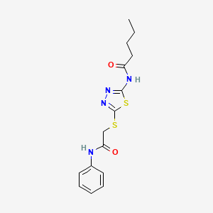 molecular formula C15H18N4O2S2 B2831776 N-(5-((2-oxo-2-(phenylamino)ethyl)thio)-1,3,4-thiadiazol-2-yl)pentanamide CAS No. 392290-66-3