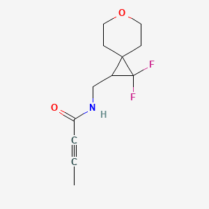 molecular formula C12H15F2NO2 B2831802 N-[(2,2-Difluoro-6-oxaspiro[2.5]octan-1-yl)methyl]but-2-ynamide CAS No. 2411230-39-0