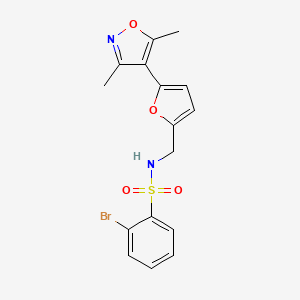 molecular formula C16H15BrN2O4S B2831817 2-bromo-N-{[5-(3,5-dimethyl-1,2-oxazol-4-yl)furan-2-yl]methyl}benzene-1-sulfonamide CAS No. 2415633-94-0