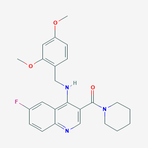 (4-((2,4-Dimethoxybenzyl)amino)-6-fluoroquinolin-3-yl)(piperidin-1-yl)methanone