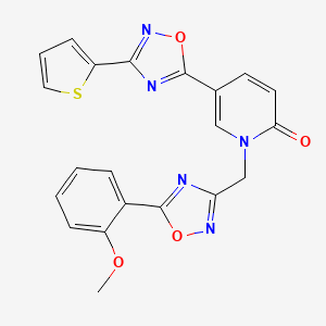 molecular formula C21H15N5O4S B2831821 1-((5-(2-methoxyphenyl)-1,2,4-oxadiazol-3-yl)methyl)-5-(3-(thiophen-2-yl)-1,2,4-oxadiazol-5-yl)pyridin-2(1H)-one CAS No. 1396856-79-3