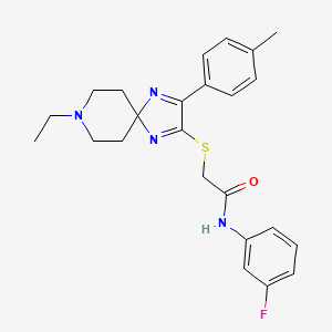 2-((8-ethyl-3-(p-tolyl)-1,4,8-triazaspiro[4.5]deca-1,3-dien-2-yl)thio)-N-(3-fluorophenyl)acetamide