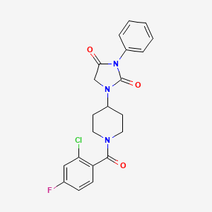 molecular formula C21H19ClFN3O3 B2831838 1-(1-(2-Chloro-4-fluorobenzoyl)piperidin-4-yl)-3-phenylimidazolidine-2,4-dione CAS No. 2034604-14-1
