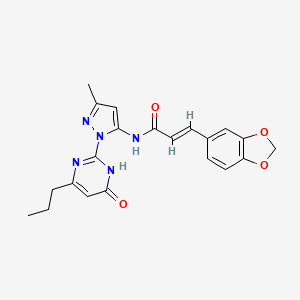 (E)-3-(benzo[d][1,3]dioxol-5-yl)-N-(3-methyl-1-(6-oxo-4-propyl-1,6-dihydropyrimidin-2-yl)-1H-pyrazol-5-yl)acrylamide