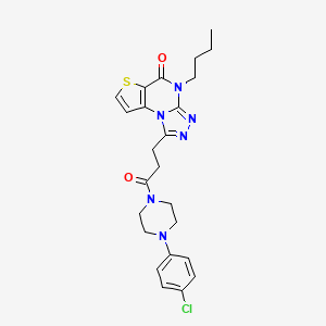 molecular formula C24H27ClN6O2S B2831861 4-butyl-1-(3-(4-(4-chlorophenyl)piperazin-1-yl)-3-oxopropyl)thieno[2,3-e][1,2,4]triazolo[4,3-a]pyrimidin-5(4H)-one CAS No. 1185024-61-6