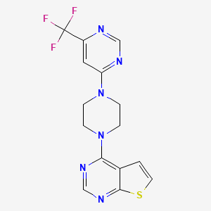molecular formula C15H13F3N6S B2831875 4-(4-{Thieno[2,3-d]pyrimidin-4-yl}piperazin-1-yl)-6-(trifluoromethyl)pyrimidine CAS No. 2097926-73-1