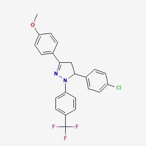 molecular formula C23H18ClF3N2O B2831876 5-(4-chlorophenyl)-3-(4-methoxyphenyl)-1-[4-(trifluoromethyl)phenyl]-4,5-dihydro-1H-pyrazole CAS No. 551921-56-3