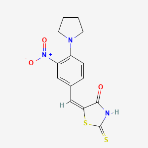 molecular formula C14H13N3O3S2 B2831880 5-(3-Nitro-4-(1-pyrrolidinyl)benzylidene)-2-thioxo-1,3-thiazolidin-4-one CAS No. 554427-06-4