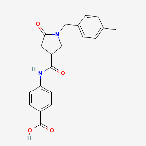 molecular formula C20H20N2O4 B2831888 4-({[1-(4-Methylbenzyl)-5-oxopyrrolidin-3-yl]carbonyl}amino)benzoic acid CAS No. 1291844-49-9