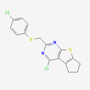 molecular formula C16H12Cl2N2S2 B2831958 4-氯-2-{[(4-氯苯基)硫基]甲基}-6,7-二氢-5H-环戊[4,5]噻吩并[2,3-d]嘧啶 CAS No. 727718-10-7