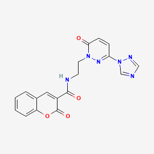 molecular formula C18H14N6O4 B2831981 2-氧代-N-(2-(6-氧代-3-(1H-1,2,4-三唑-1-基)吡啶并[1,6H]-1-基)乙基)-2H-香豆素-3-甲酸酰胺 CAS No. 1448078-19-0