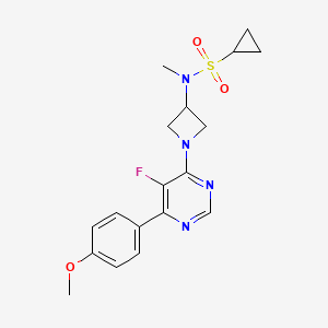 molecular formula C18H21FN4O3S B2831993 N-[1-[5-Fluoro-6-(4-methoxyphenyl)pyrimidin-4-yl]azetidin-3-yl]-N-methylcyclopropanesulfonamide CAS No. 2380088-39-9