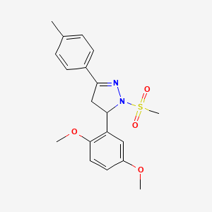 molecular formula C19H22N2O4S B2832005 5-(2,5-dimethoxyphenyl)-1-(methylsulfonyl)-3-(p-tolyl)-4,5-dihydro-1H-pyrazole CAS No. 442650-12-6