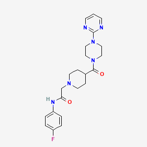 molecular formula C22H27FN6O2 B2832010 N-(4-fluorophenyl)-2-(4-(4-(pyrimidin-2-yl)piperazine-1-carbonyl)piperidin-1-yl)acetamide CAS No. 1207044-42-5