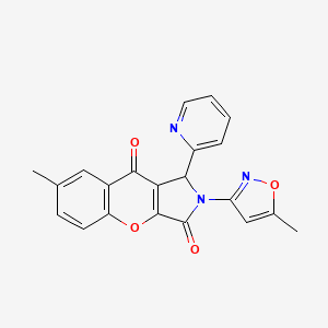 molecular formula C21H15N3O4 B2832024 7-Methyl-2-(5-methylisoxazol-3-yl)-1-(pyridin-2-yl)-1,2-dihydrochromeno[2,3-c]pyrrole-3,9-dione CAS No. 874396-62-0