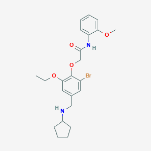 molecular formula C23H29BrN2O4 B283204 2-{2-bromo-4-[(cyclopentylamino)methyl]-6-ethoxyphenoxy}-N-(2-methoxyphenyl)acetamide 