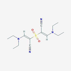 molecular formula C14H22N4O2S B2832050 (E)-2-[(E)-1-cyano-2-(diethylamino)ethenyl]sulfonyl-3-(diethylamino)prop-2-enenitrile CAS No. 121078-49-7