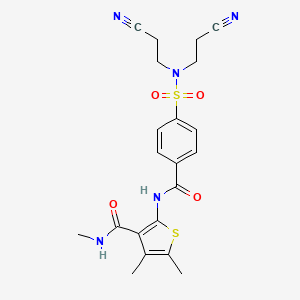 molecular formula C21H23N5O4S2 B2832052 2-(4-(N,N-双(2-氰乙基)磺酰)苯甲酰氨基)-N,4,5-三甲基噻吩-3-羧酰胺 CAS No. 896294-88-5